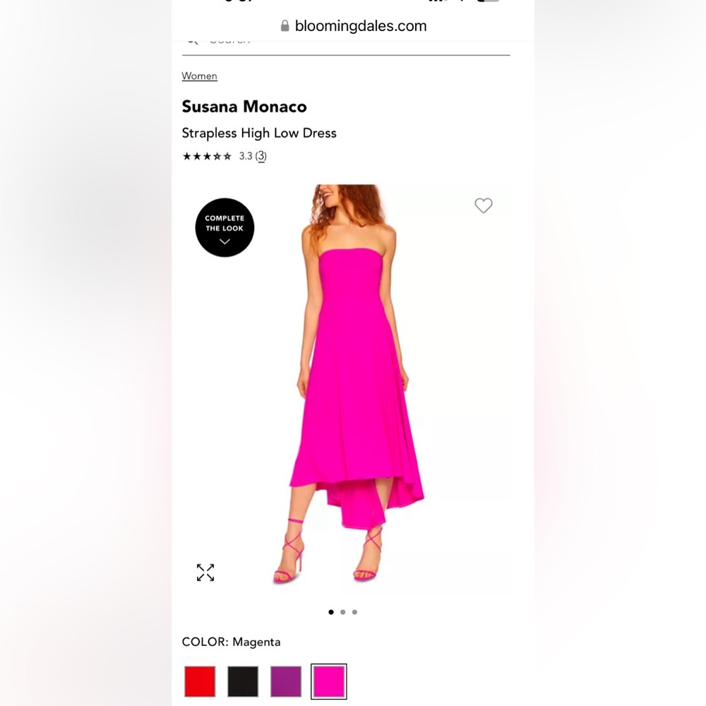 Susana Monaco strapless seamed high low dress NWT color Magenta Size Small